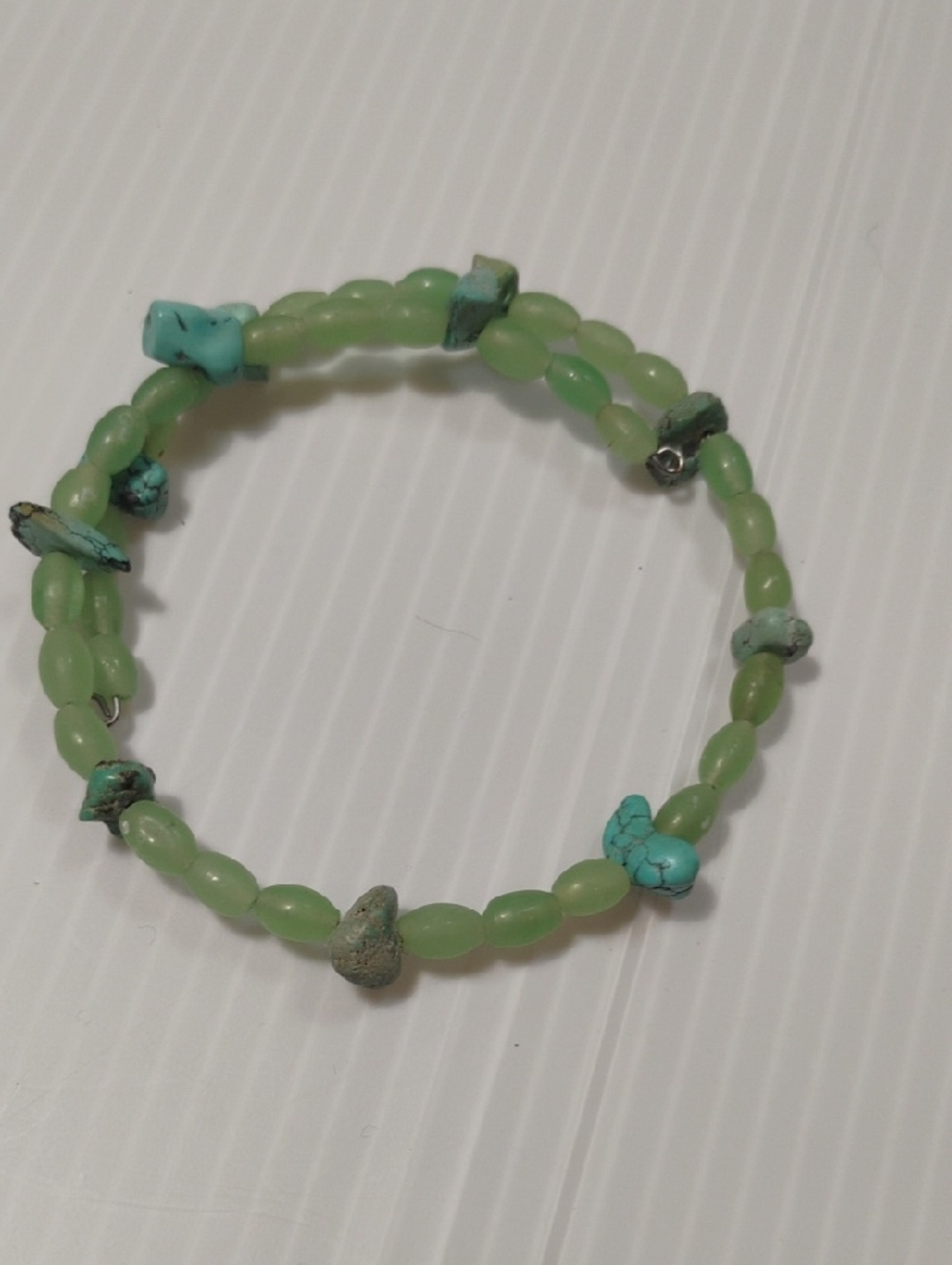 Turquoise & Green Oval Beaded Adjustable Bracelet Likely Handmade